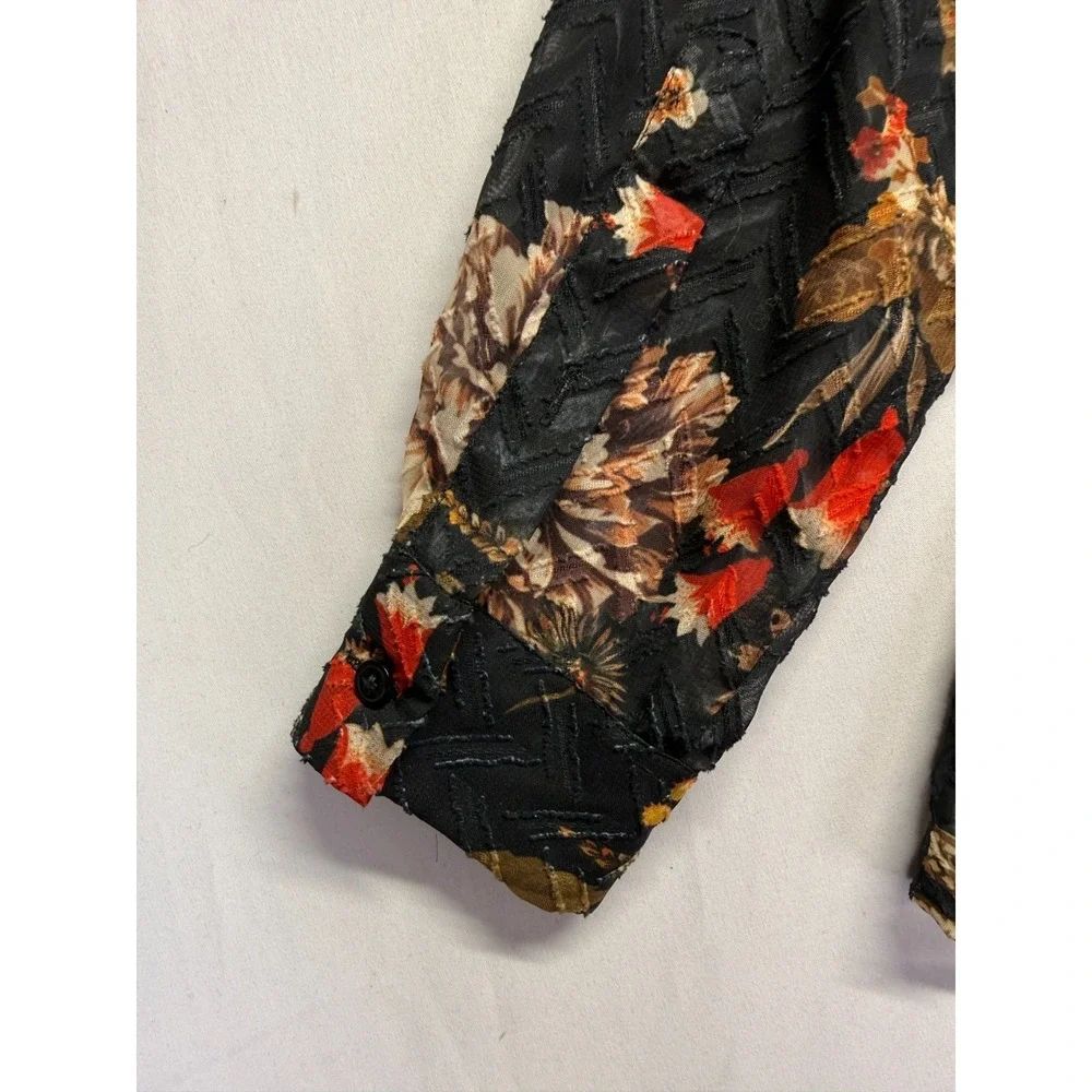 Zara‎ Hawaiian Shirt Mens Small Black Multi Floral Print Relaxed Fit Button Up